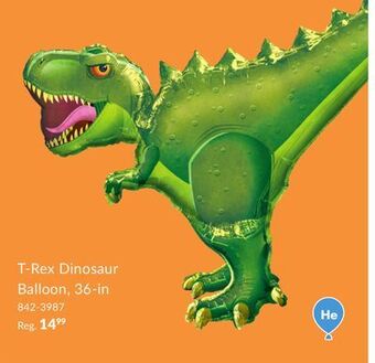 Party City Giant t-rex dinosaur foil balloon for birthday party, helium inflation included, 36-in offer