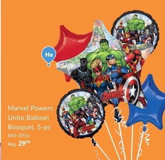 Party City Marvel powers unite foil balloon bouquet, helium inflation included, 5-pc offer