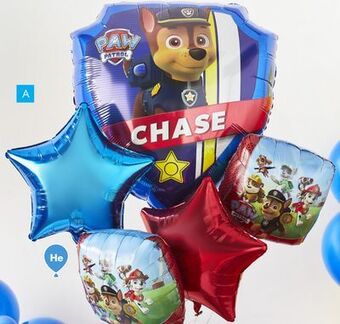 Party City Paw patrol birthday party foil balloon bouquet, helium inflation included, 5-pc offer