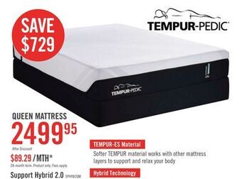 The Brick Tempur-support 2.0 medium hybrid queen mattress offer