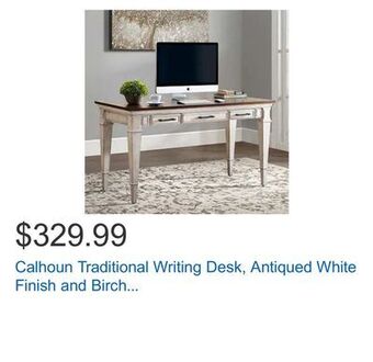 Costco Calhoun traditional writing desk, antiqued white finish and birch veneer top offer