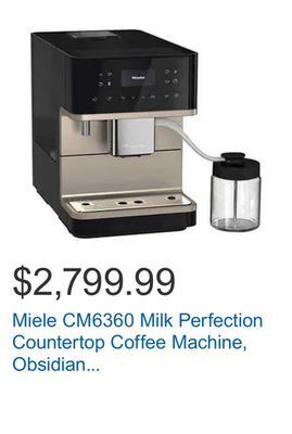 Costco Miele cm6360 milk perfection countertop coffee machine, obsidian black with clean steel metallic finish offer