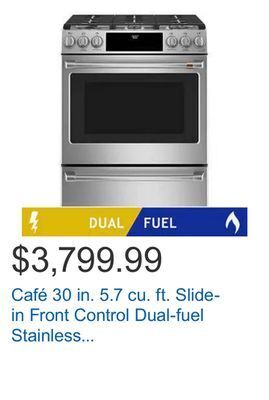 Costco Café 30 in. 5.7 cu. ft. slide-in front control dual-fuel stainless steel convection range with true european convection offer