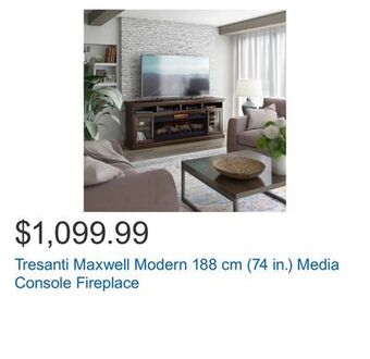 Costco Tresanti maxwell modern 188 cm (74 in.) media console fireplace offer