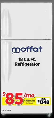 Surplus Furniture Moffat white 18 cubic foot refrigerator offer