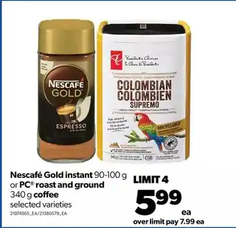 Real Canadian Superstore Nescafé gold instant or pc roast and ground coffee offer