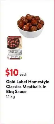 Walmart Gold label homestyle classics meatballs in bbq sauce offer