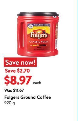 Walmart Folgers ground coffee offer