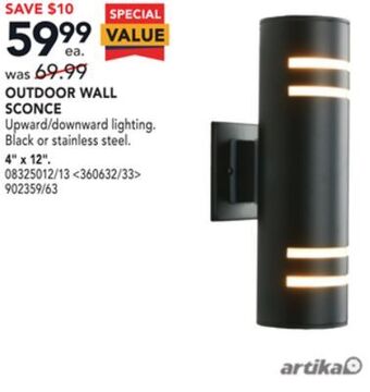 Lowe's Artika outdoor wall sconce 4" x 12" offer
