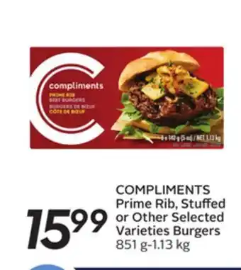 Sobeys Compliments prime rib, stuffed or other selected varieties burgers offer