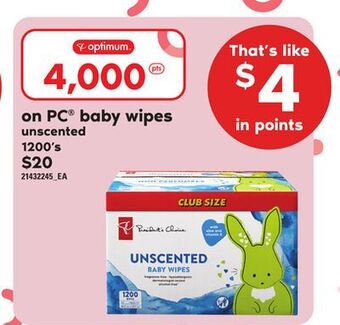 Loblaws Pc® baby wipes, 1200's offer