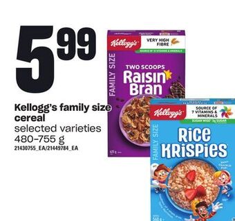 Loblaws Kellogg's family size cereal, 480-755 g offer