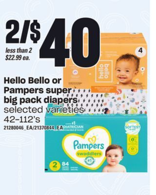 Independent Grocer Hello bello or pampers super big pack diapers, 42-112's offer