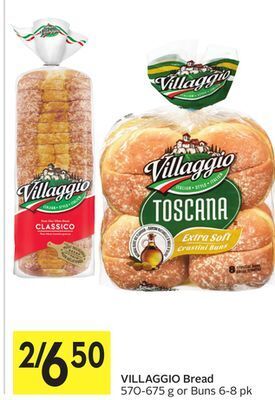 Foodland Villaggio bread 570-675 g or buns 6-8 pk offer