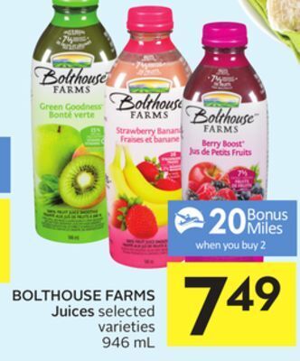 Foodland Bolthouse farms juices selected varieties 946 ml - 20 air miles® bonus miles offer