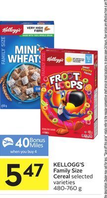 Foodland Kellogg's family size cereal selected varieties 480-760 g - 40 air miles® bonus miles offer