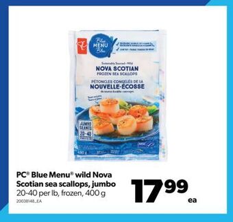 Real Canadian Superstore Pc® blue menu® wild nova scotian sea scallops, 20-40 per lb, 400 g offer