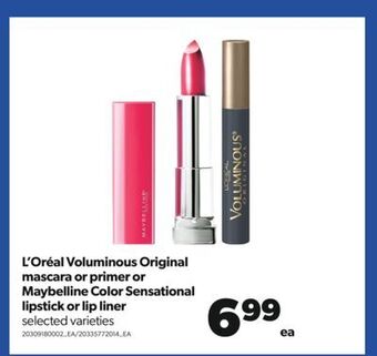 Real Canadian Superstore L'oréal voluminous original mascara or primer or maybelline color sensational lipstick or lip liner offer