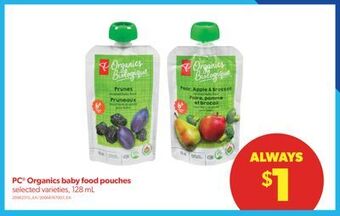 Real Canadian Superstore Pc® organics baby food pouches, 128 ml offer