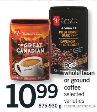 Fortinos Pc® whole bean or ground coffee, 875-930 g offer