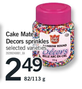 Fortinos Cake mate decors sprinkles, 82/113 g offer