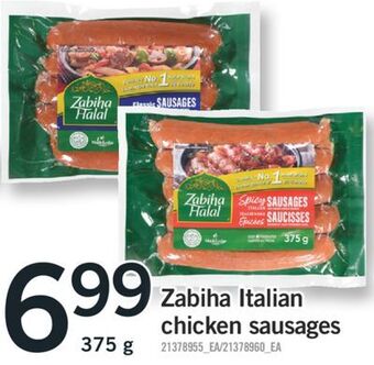 Fortinos Zabiha italian chicken sausages, 375 g offer