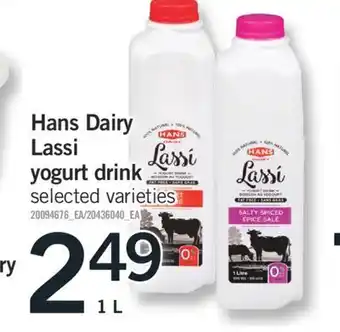 Fortinos Hans dairy lassi yogurt drink, 2 l offer