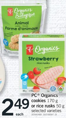 Fortinos Pc® organics cookies, 170 g or rice rusks, 50 g offer