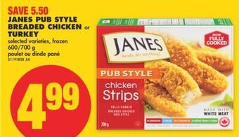 No Frills Janes pub style breaded chicken or turkey, 600/700 g offer