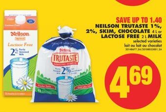 No Frills Neilson trutaste 1%, 2%, skim, chocolate, 4 l or lactose free, 2 l milk offer