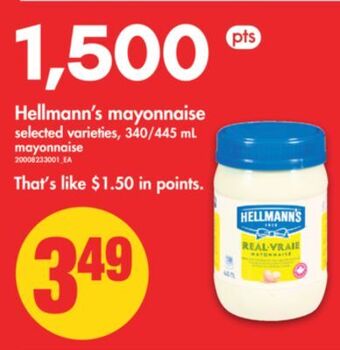 No Frills Hellmann's mayonnaise, 340/445 ml offer