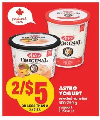 No Frills Astro yogurt, 500-750 g offer