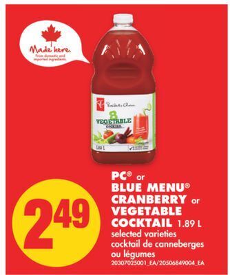 No Frills Pc® or blue menu® cranberry or vegetable cocktail, 1.89 l offer