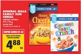 No Frills General mills family size cereal, 475-778 g offer
