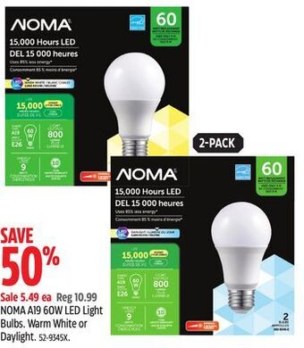 Canadian Tire Noma a19 60w led light bulbs offer