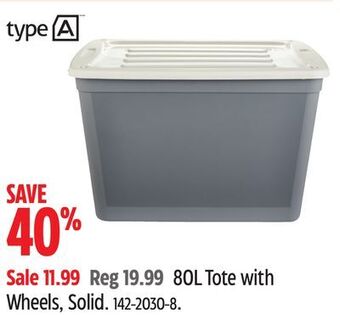 Canadian Tire Type a 80l tote with wheels, solid offer
