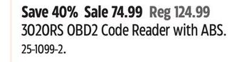 Canadian Tire Innova 3020rs obd2 code reader with abs offer