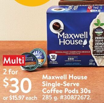 Walmart Maxwell house single-serve coffee pods 30s offer