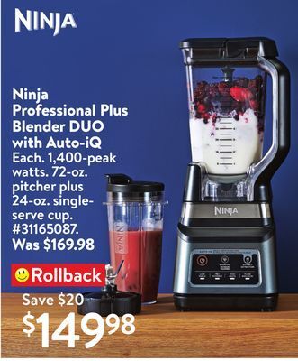Walmart Ninja professional plus blender duo with auto-iq offer