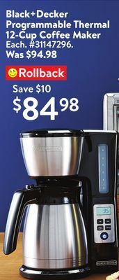 Walmart Black+decker programmable thermal 12-cup coffee maker offer