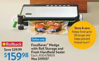 Walmart Foodsaver® wedge with roll storage and fresh handheld sealer offer