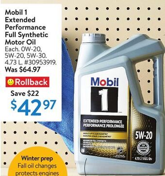 Walmart Mobil 1 extended performance full synthetic motor oil offer