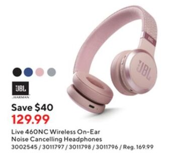Staples Jbl live 460nc wireless on-ear noise cancelling headphones offer