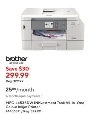 Staples Brother mfc-j4535dw inkvestment tank all-in-one colour inkjet printer offer