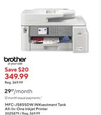 Staples Brother mfc - j5855dw inkvestment tank all - in - one inkjet printer offer