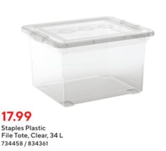 Staples Staples plastic file tote, clear, 34 l offer