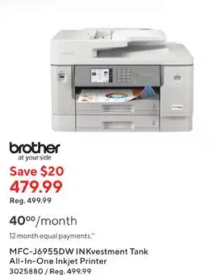 Staples Brother mfc-j6955dw inkvestment tank all-in-one inkjet printer offer