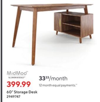 Staples Midmod 60" storage desk offer