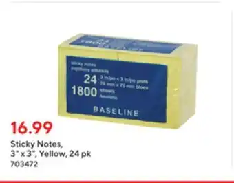 Staples Baseline sticky notes, 3" x 3" yellow, 24 pk offer