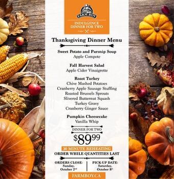 Farm Boy Thanksgiving dinner menu offer